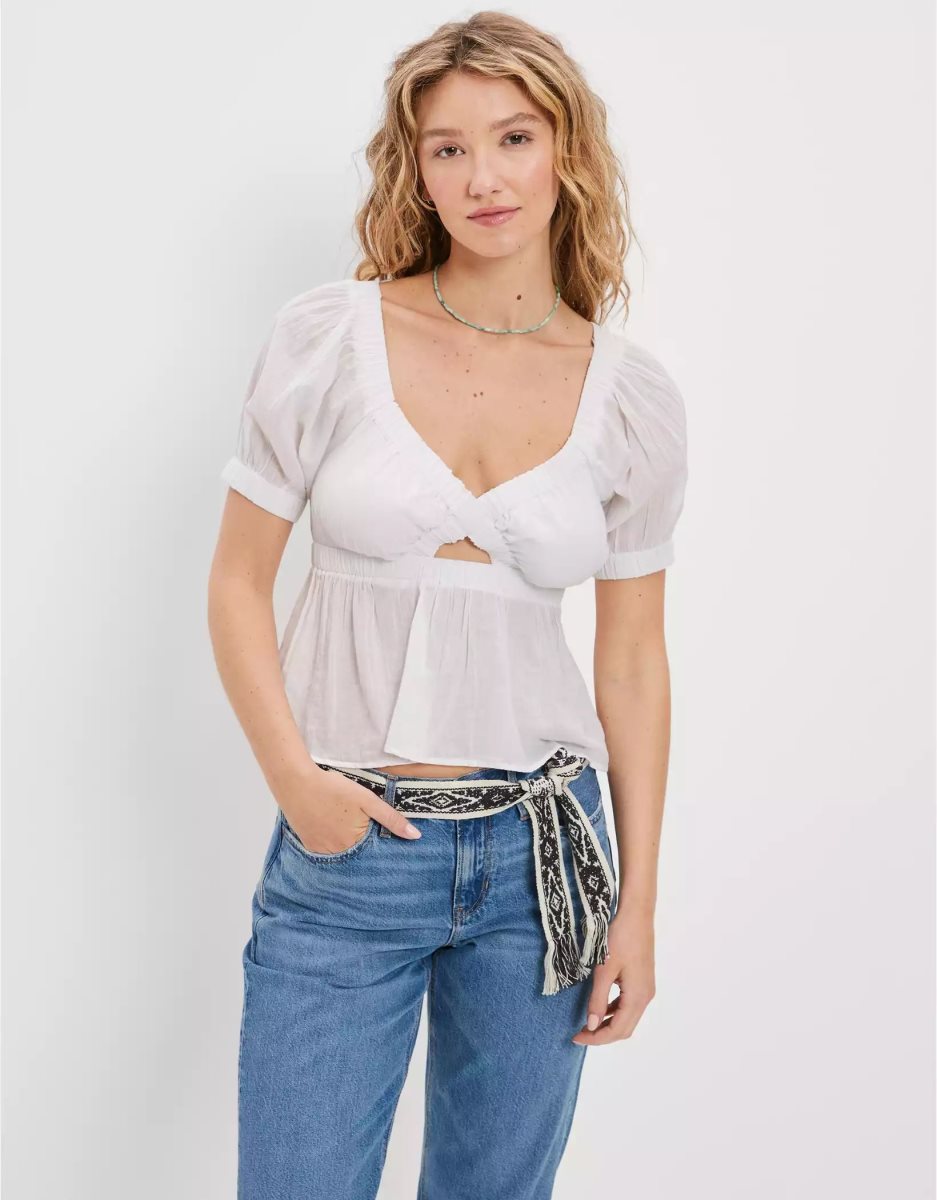 Chemises American Eagle AE Open-Back Babydoll Blouse Blanche Femme | DIO-03825533